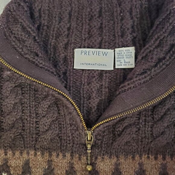Preview International Brown Cable Knit Sweater 100% Wool Size Large - Picture 4 of 6